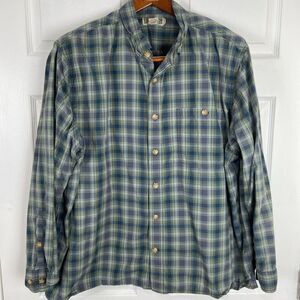Duluth Trading Plaid Button Down Shirt Men XXL Green Relaxed Fit Long Sleeve